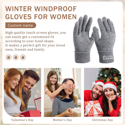 Personalised Winter Knit Gloves Thoughtful Custom Gift in Pink or Gray for Her or Him