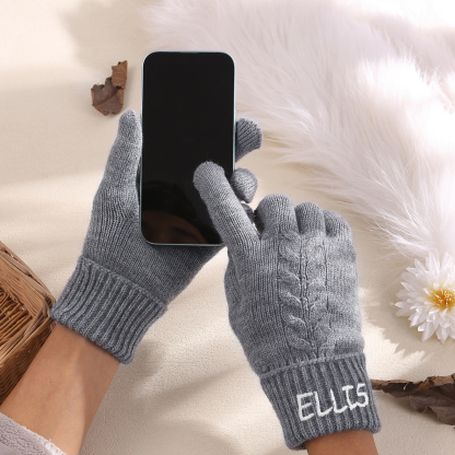 Personalised Winter Knit Gloves Thoughtful Custom Gift in Pink or Gray for Her or Him