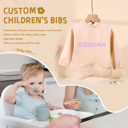 Personalised Baby Bibs Waterproof PU Feeding Bibs with Long Sleeves Large Pocket Gift for Her