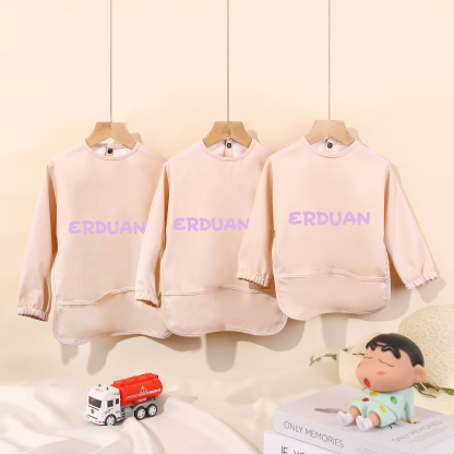 Personalised Baby Bibs Waterproof PU Feeding Bibs with Long Sleeves Large Pocket Gift for Her