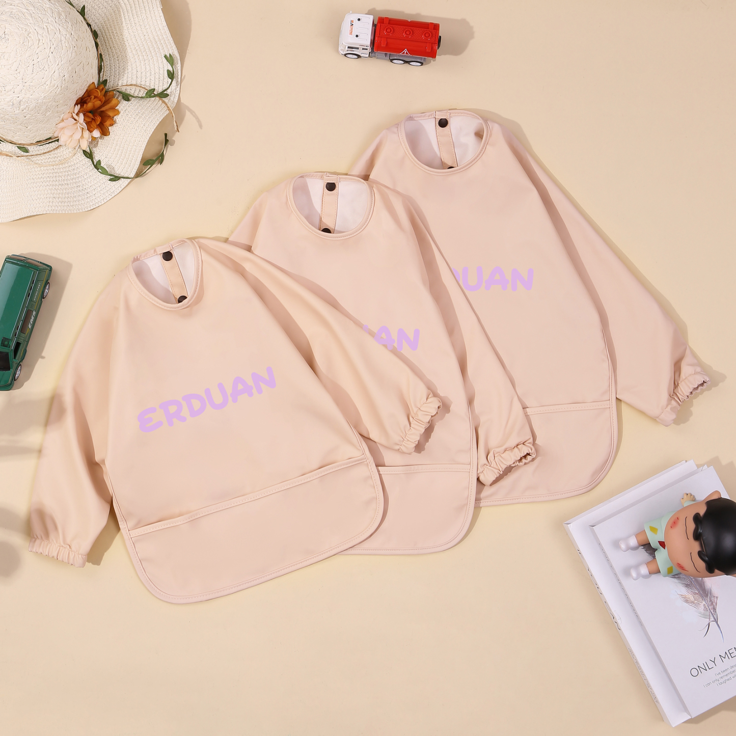 Personalised Baby Bibs Waterproof PU Feeding Bibs with Long Sleeves Large Pocket Gift for Her