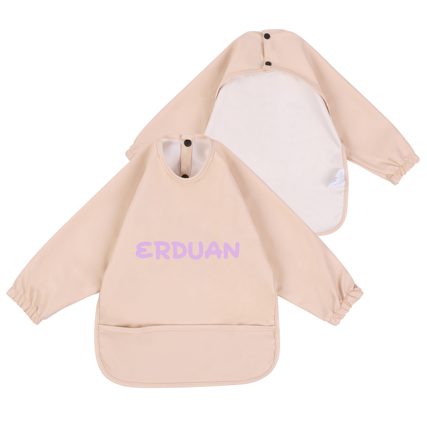Personalised Baby Bibs Waterproof PU Feeding Bibs with Long Sleeves Large Pocket Gift for Her