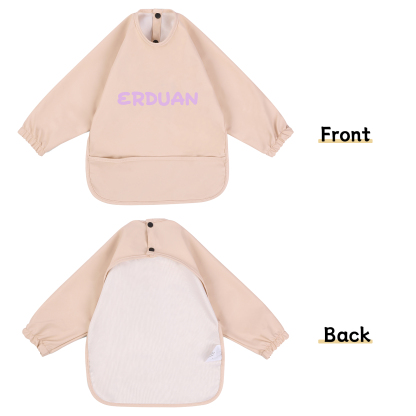 Personalised Baby Bibs Waterproof PU Feeding Bibs with Long Sleeves Large Pocket Gift for Her