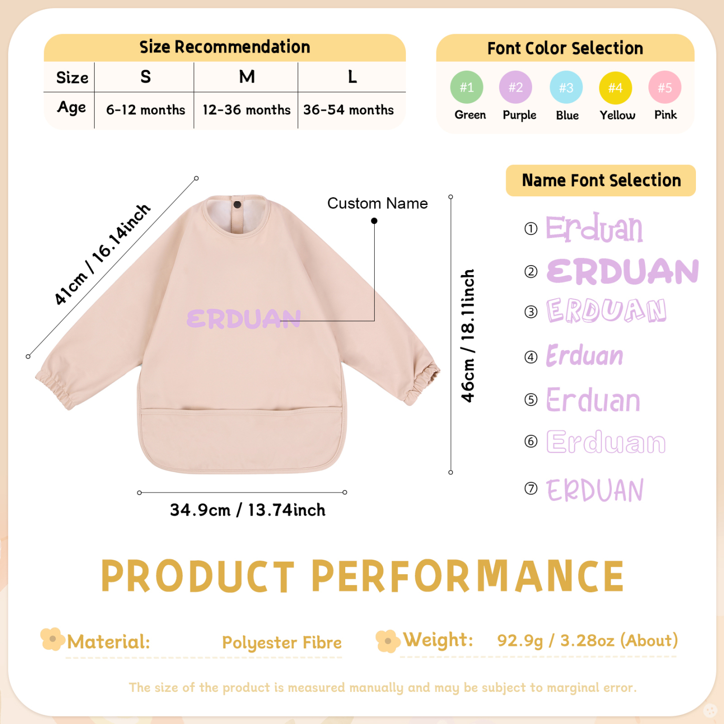 Personalised Baby Bibs Waterproof PU Feeding Bibs with Long Sleeves Large Pocket Gift for Her