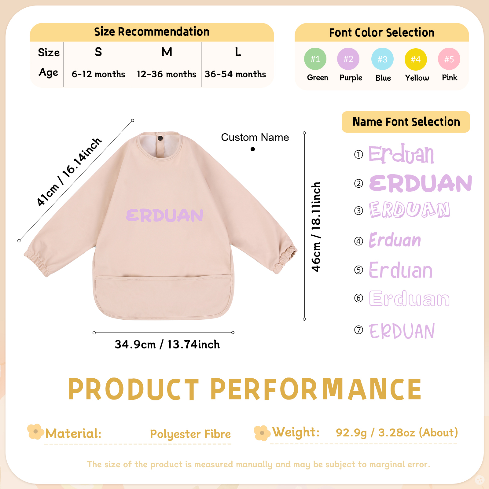 Personalised Baby Bibs Waterproof PU Feeding Bibs with Long Sleeves Large Pocket Gift for Her