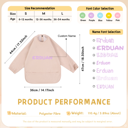 Personalised Baby Bibs Waterproof PU Feeding Bibs with Long Sleeves Large Pocket Gift for Her