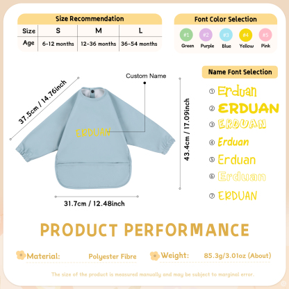 Personalised Baby Bibs Waterproof PU Feeding Bibs with Long Sleeves Large Pocket Gift for Her