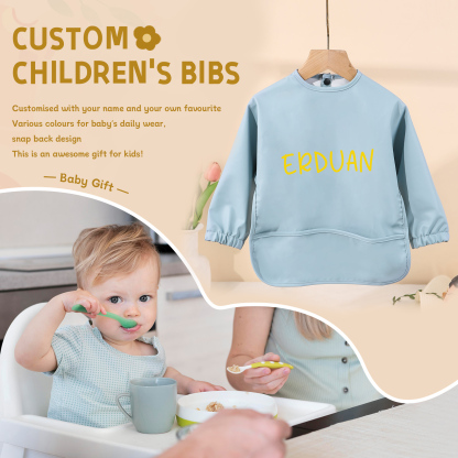 Personalised Baby Bibs Waterproof PU Feeding Bibs with Long Sleeves Large Pocket Gift for Her