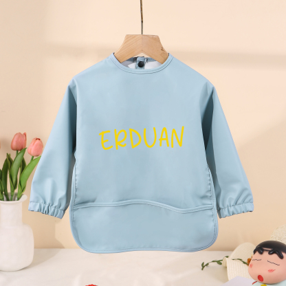 Personalised Baby Bibs Waterproof PU Feeding Bibs with Long Sleeves Large Pocket Gift for Her