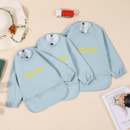 Personalised Baby Bibs Waterproof PU Feeding Bibs with Long Sleeves Large Pocket Gift for Her