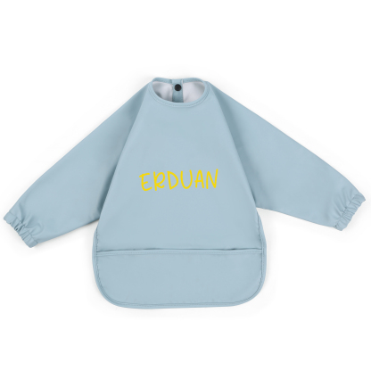 Personalised Baby Bibs Waterproof PU Feeding Bibs with Long Sleeves Large Pocket Gift for Her