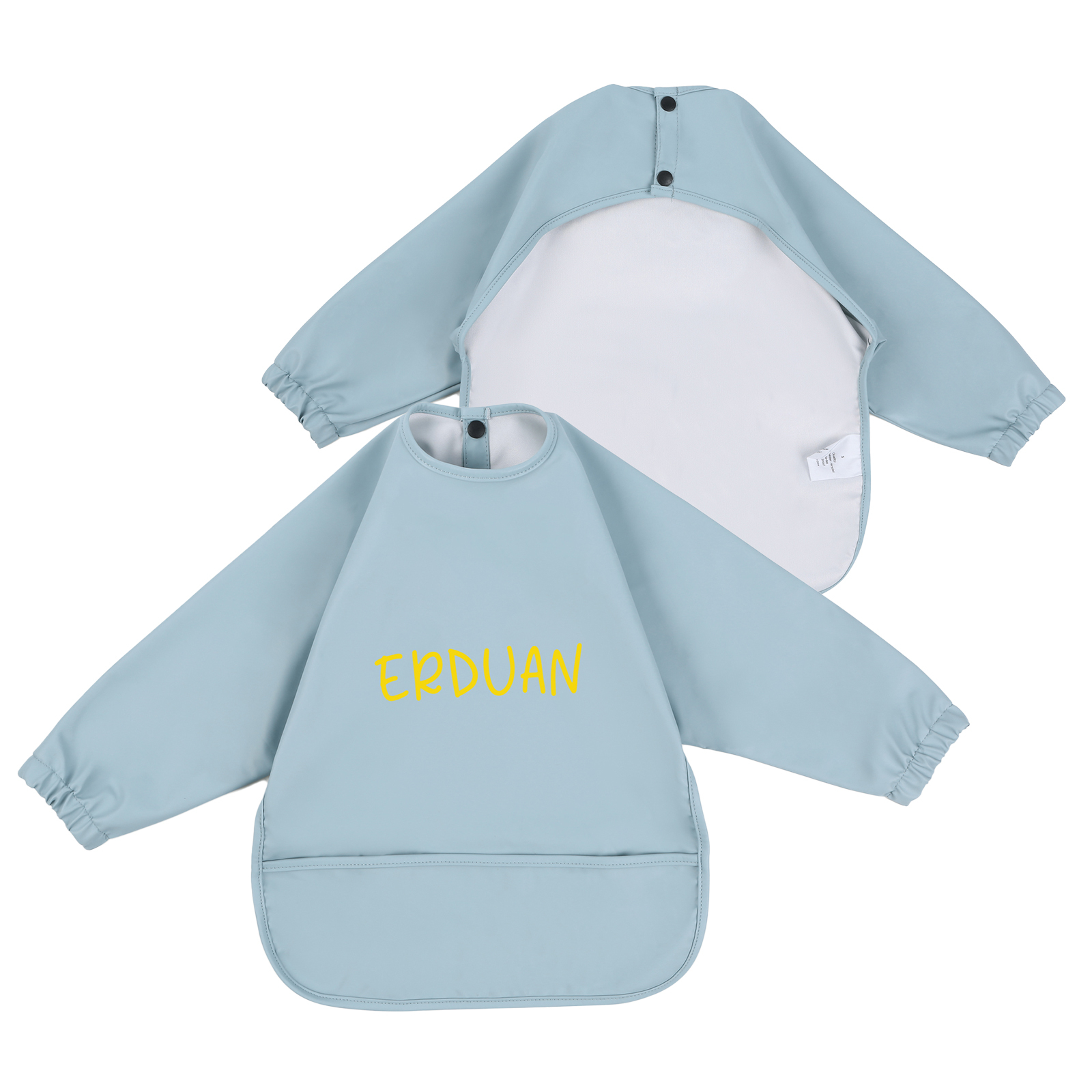 Personalised Baby Bibs Waterproof PU Feeding Bibs with Long Sleeves Large Pocket Gift for Her