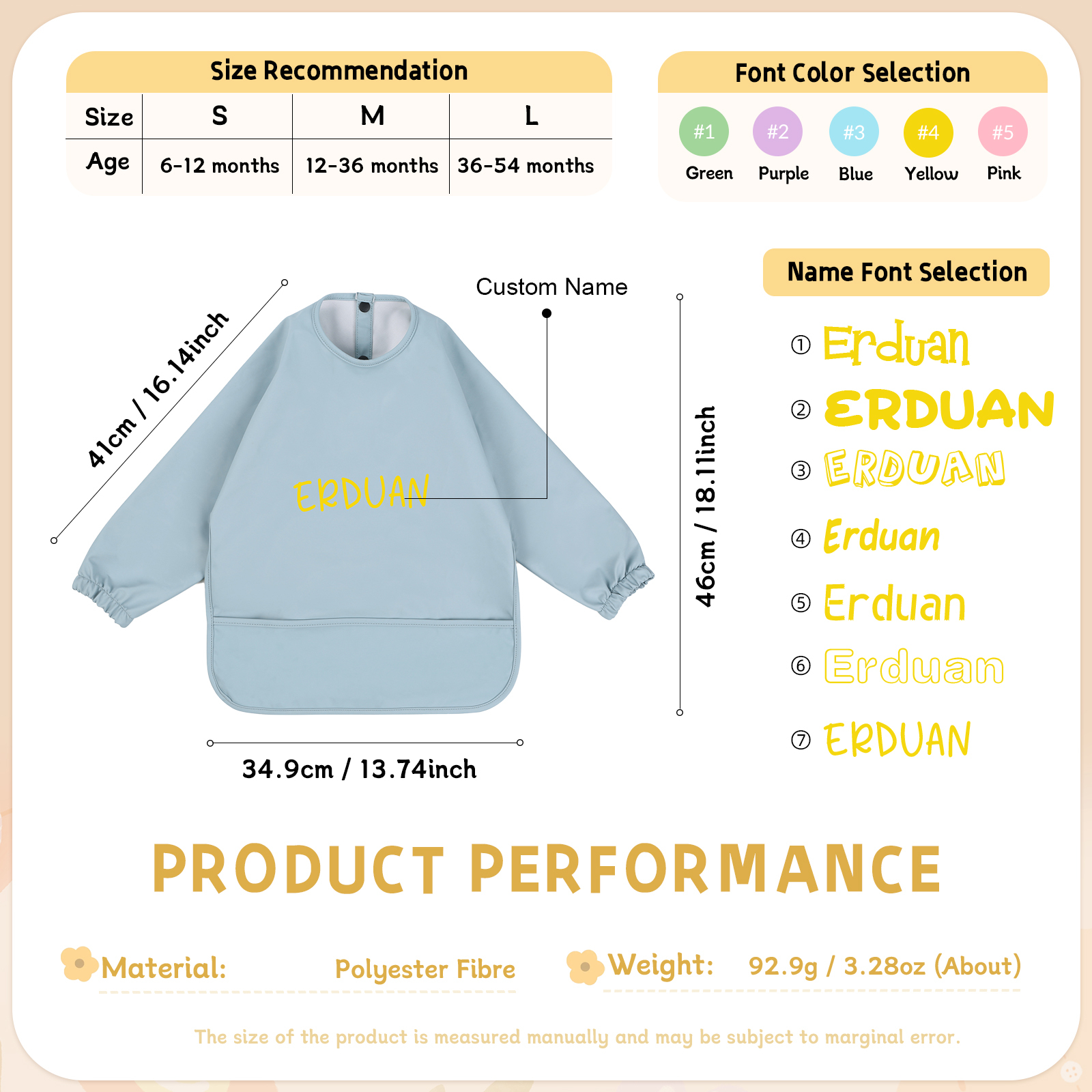 Personalised Baby Bibs Waterproof PU Feeding Bibs with Long Sleeves Large Pocket Gift for Her