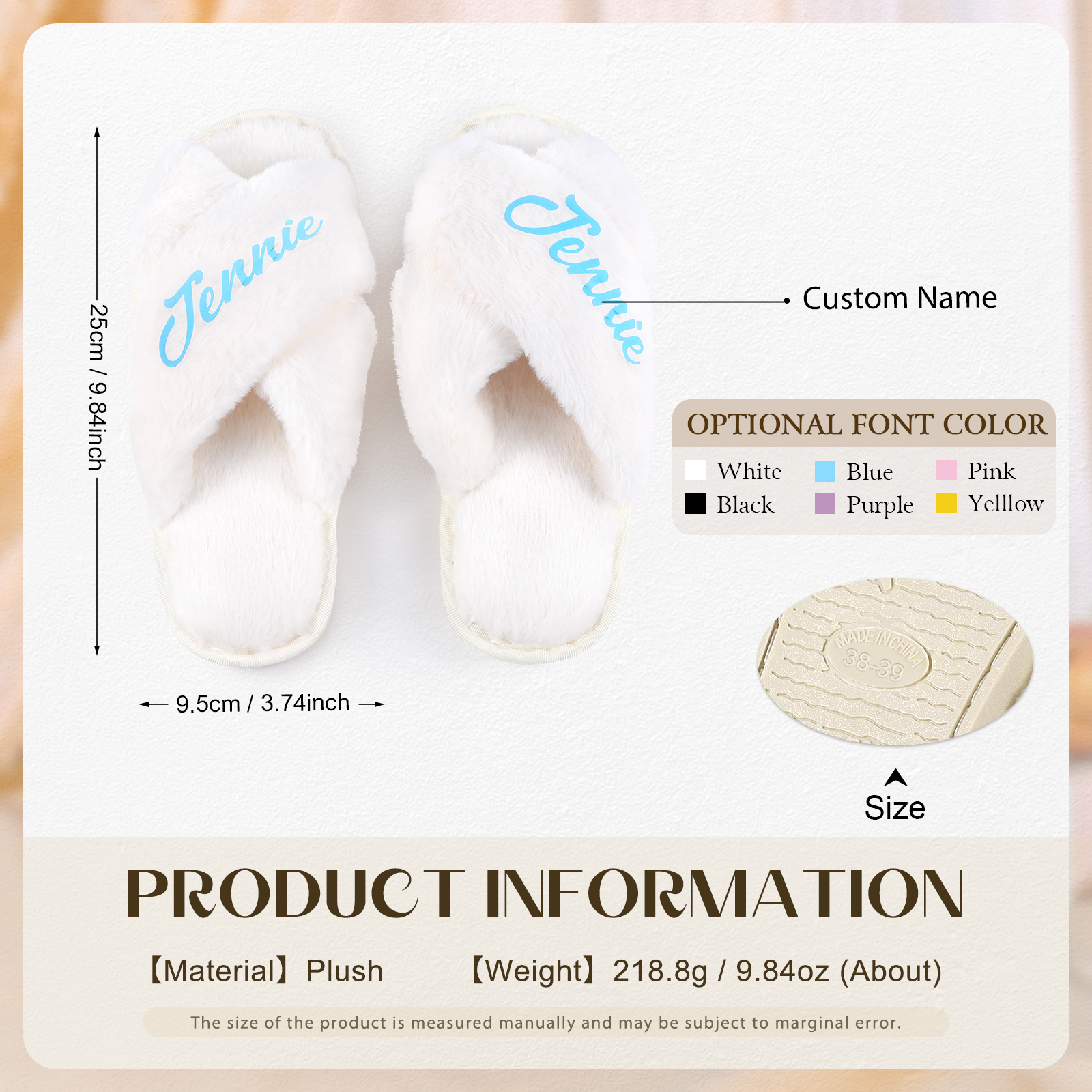 Personalised Soft House Slippers Custom Name Fluffy Slippers Gift for Her