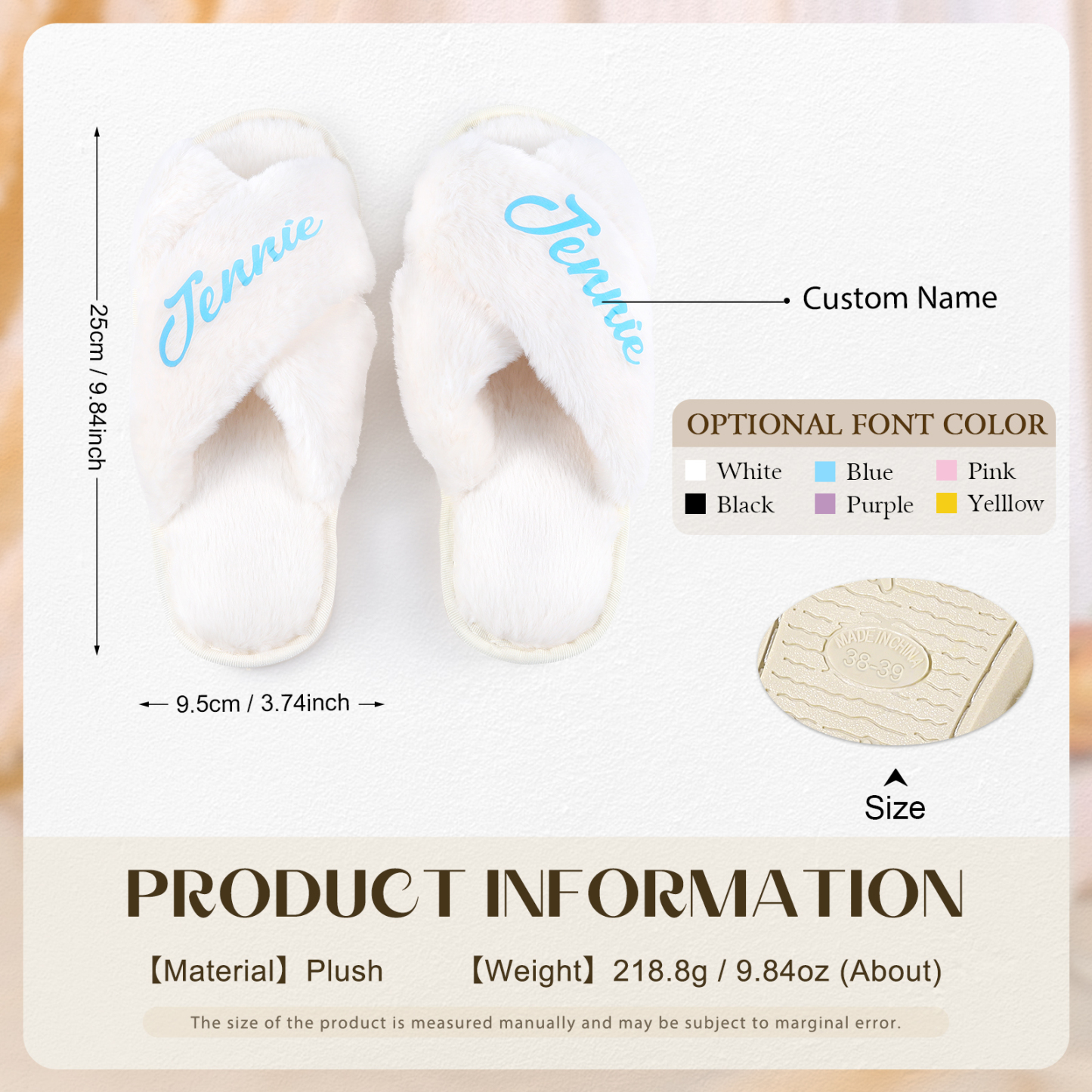 Personalised Soft House Slippers Custom Name Fluffy Slippers Gift for Her