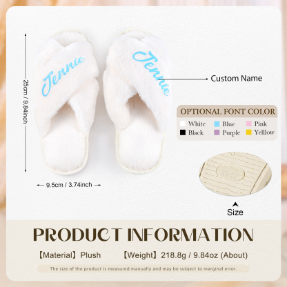 Personalised Soft House Slippers Custom Name Fluffy Slippers Gift for Her