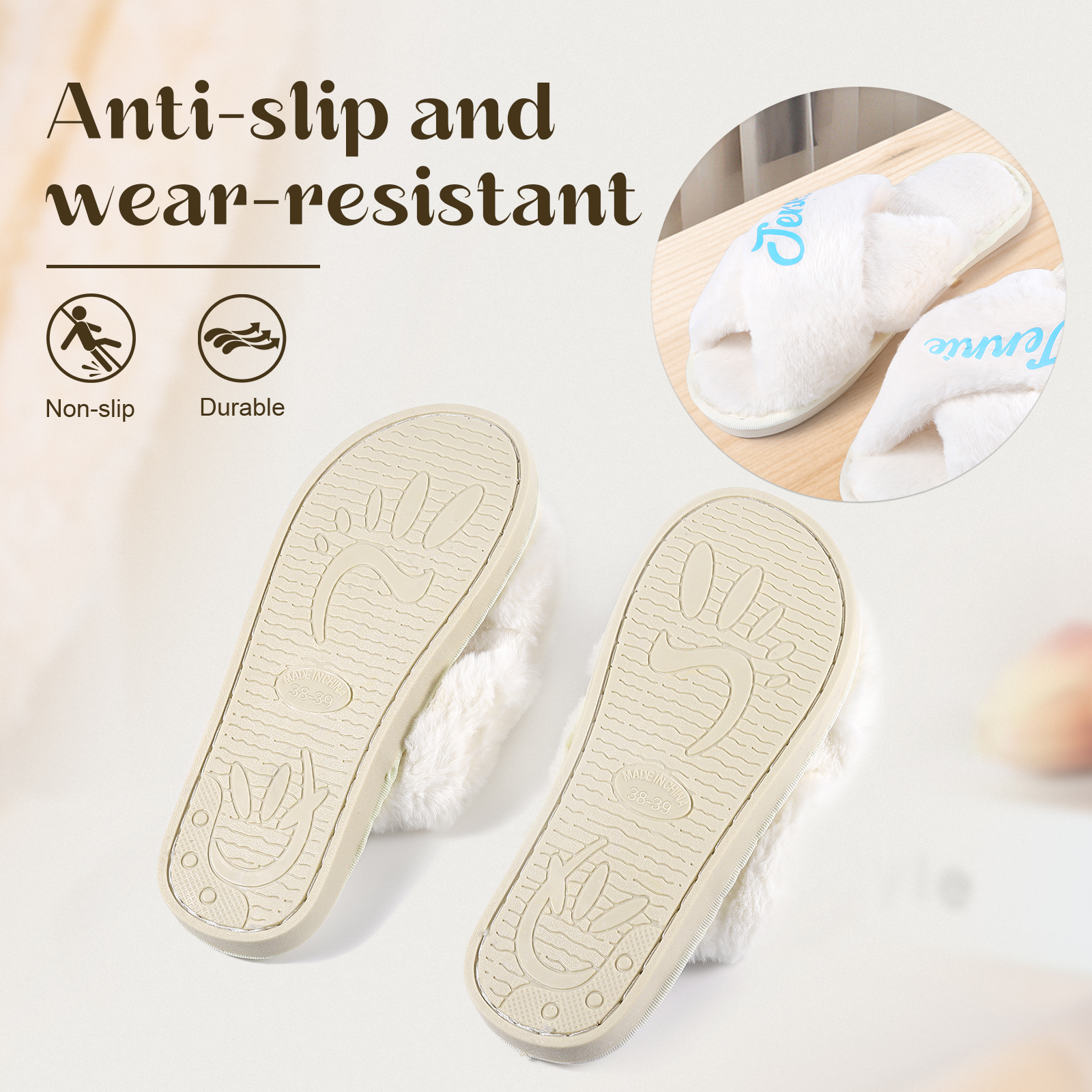 Personalised Soft House Slippers Custom Name Fluffy Slippers Gift for Her