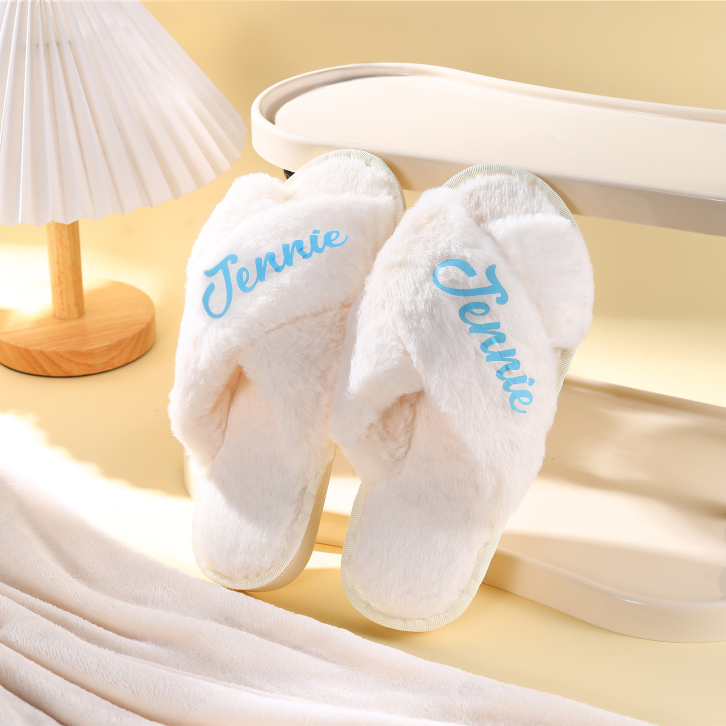 Personalised Soft House Slippers Custom Name Fluffy Slippers Gift for Her