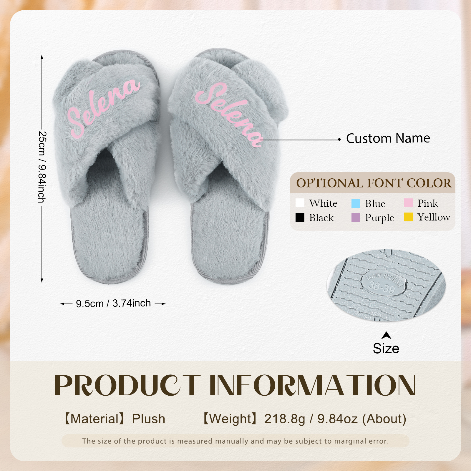 Personalised Soft House Slippers Custom Name Fluffy Slippers Gift for Her
