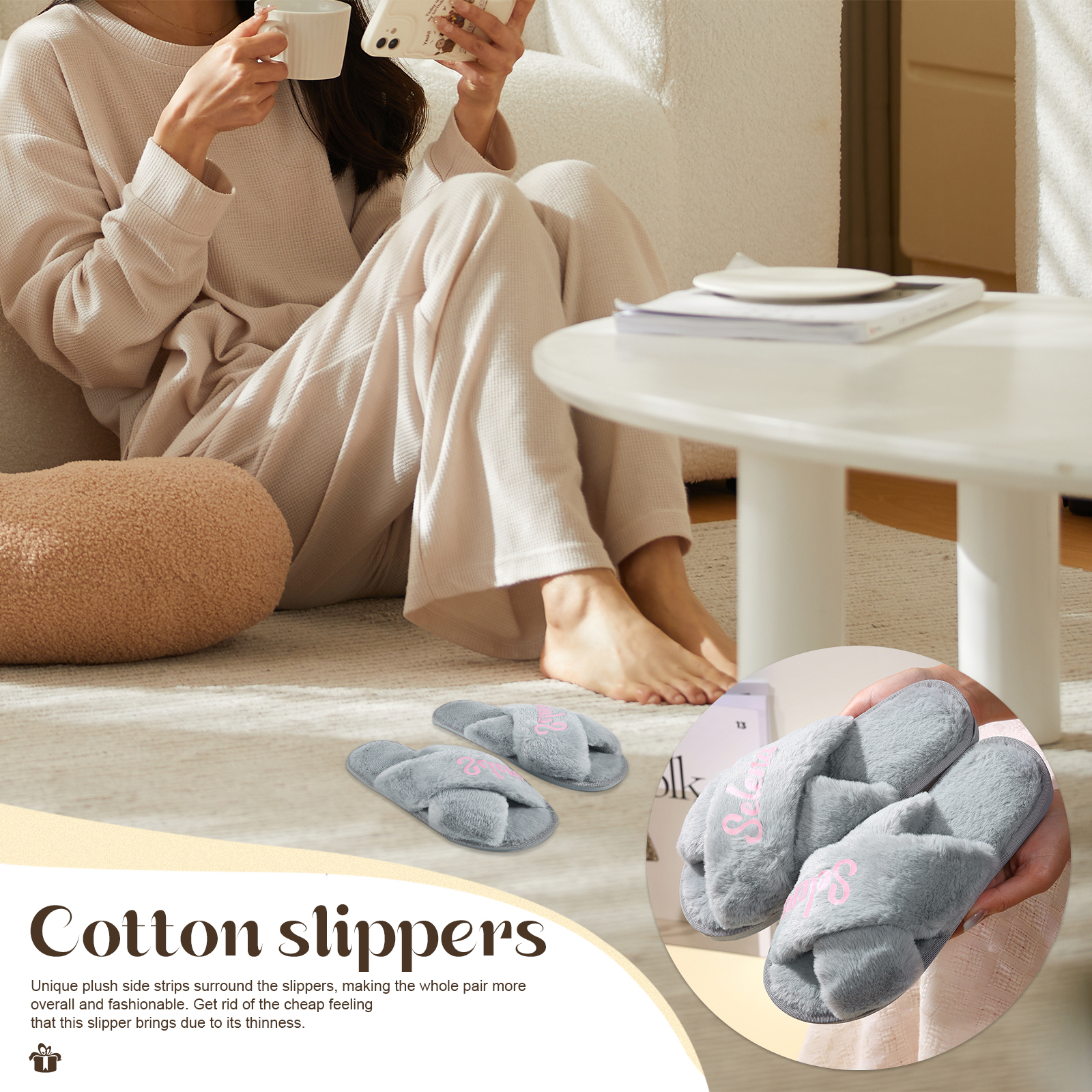 Personalised Soft House Slippers Custom Name Fluffy Slippers Gift for Her