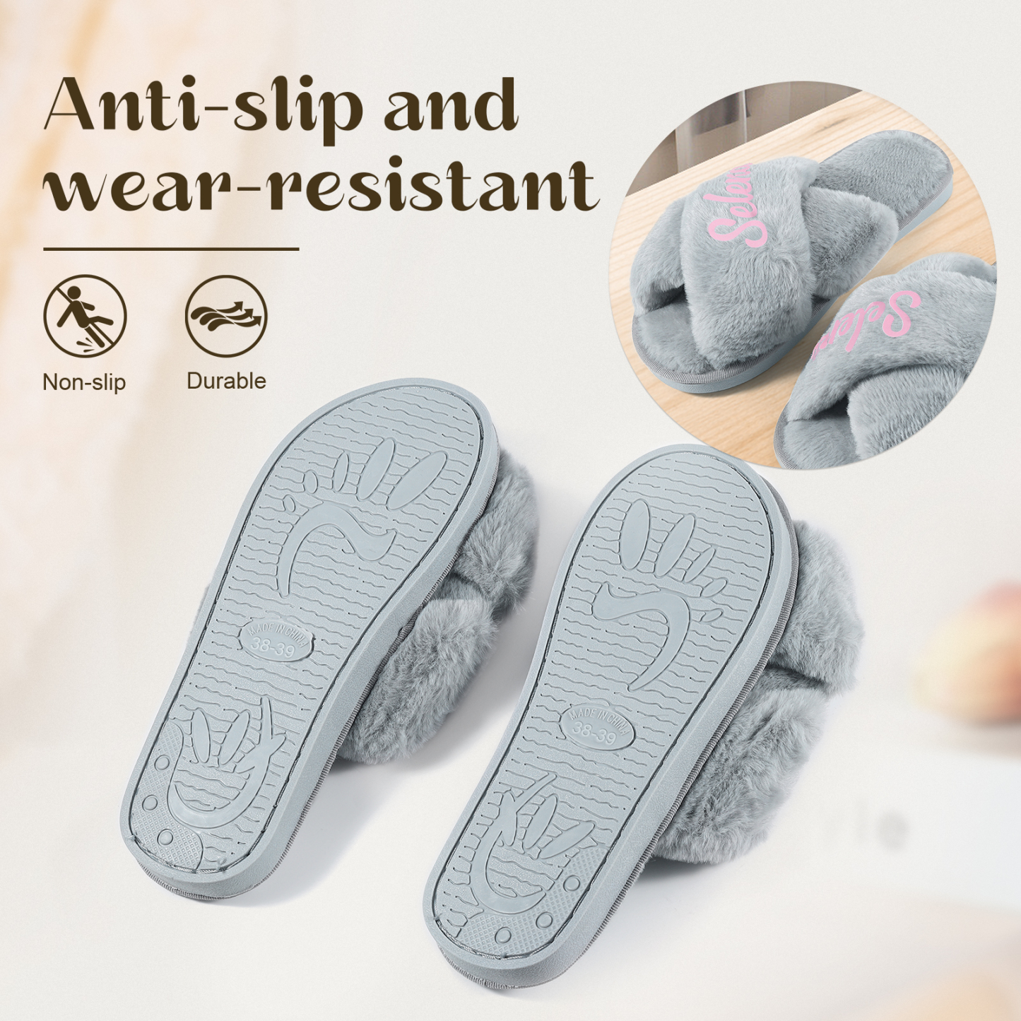 Personalised Soft House Slippers Custom Name Fluffy Slippers Gift for Her