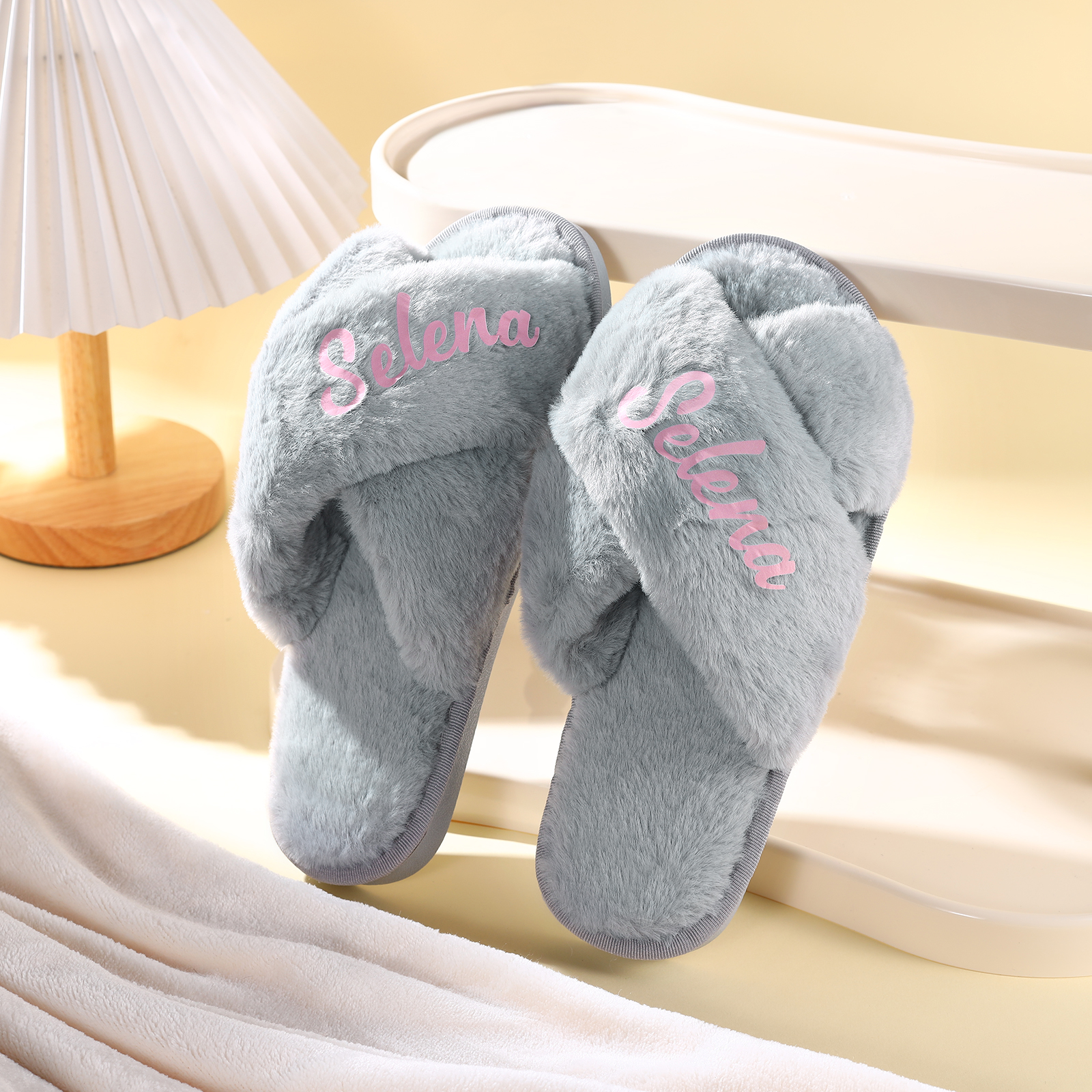 Personalised Soft House Slippers Custom Name Fluffy Slippers Gift for Her