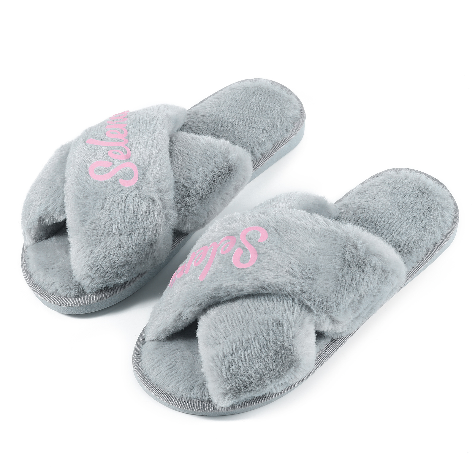 Personalised Soft House Slippers Custom Name Fluffy Slippers Gift for Her