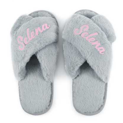 Personalised Soft House Slippers Custom Name Fluffy Slippers Gift for Her