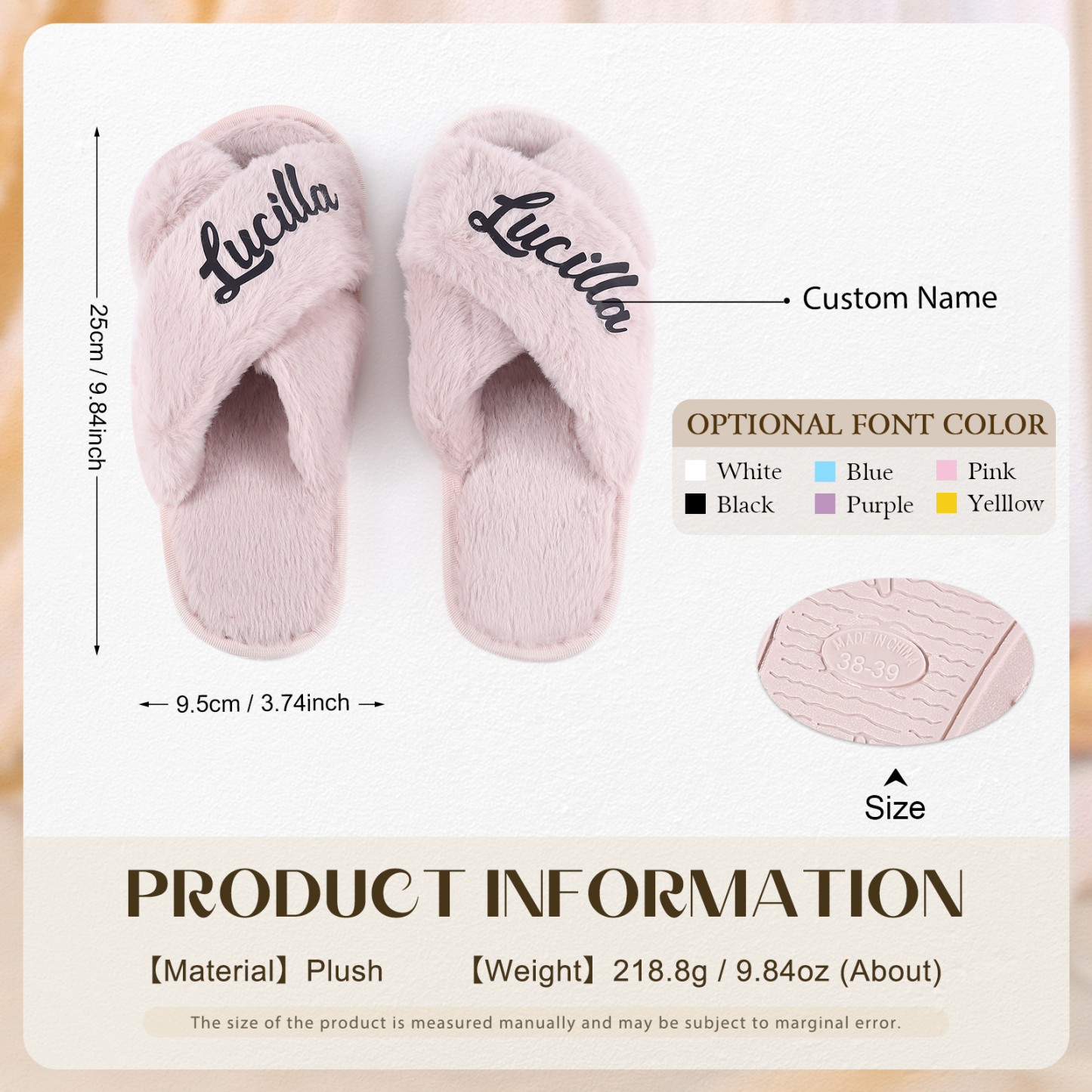 Personalised Soft House Slippers Custom Name Fluffy Slippers Gift for Her