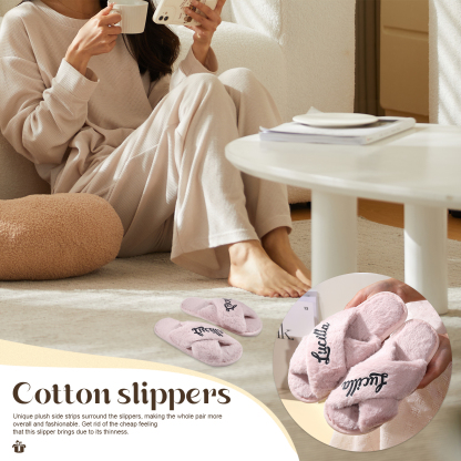 Personalised Soft House Slippers Custom Name Fluffy Slippers Gift for Her