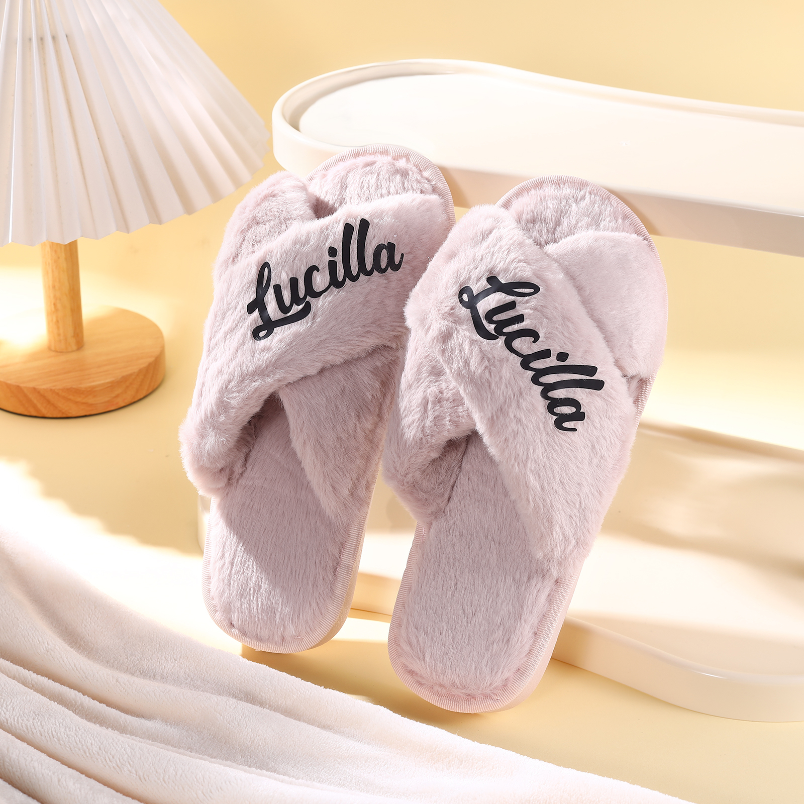 Personalised Soft House Slippers Custom Name Fluffy Slippers Gift for Her
