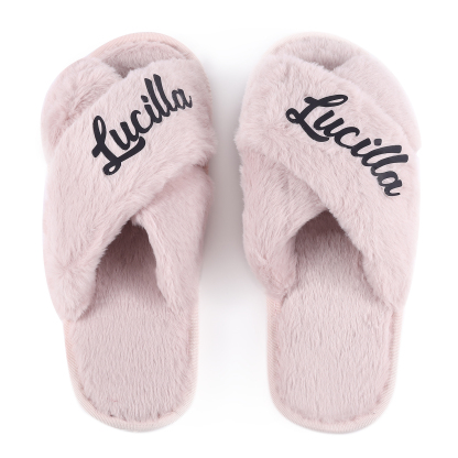 Personalised Soft House Slippers Custom Name Fluffy Slippers Gift for Her