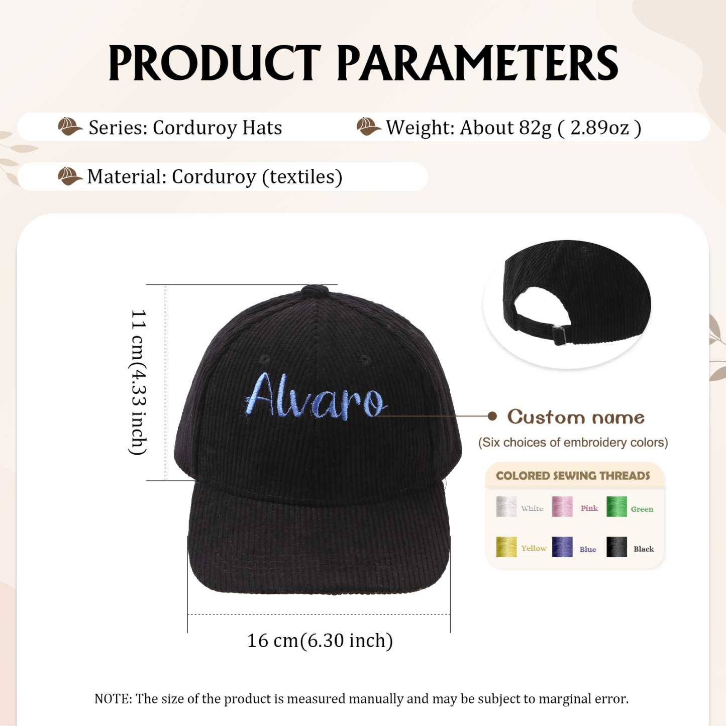 Personlized Ball Caps Autumn And Winter Embroidery Name Academic Men Women Baseball Hats Cotton Corduroy Fashion Warm Versatile Retro Street