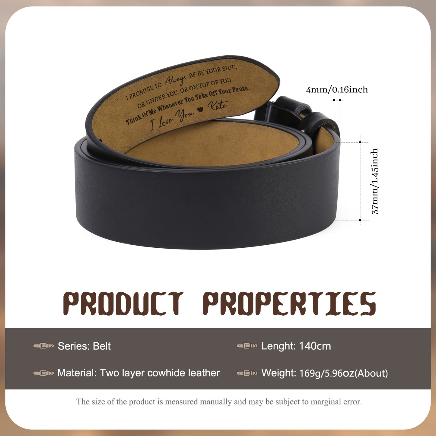 Personalised Leather Belt for Men Black and Brown Options Custom Name