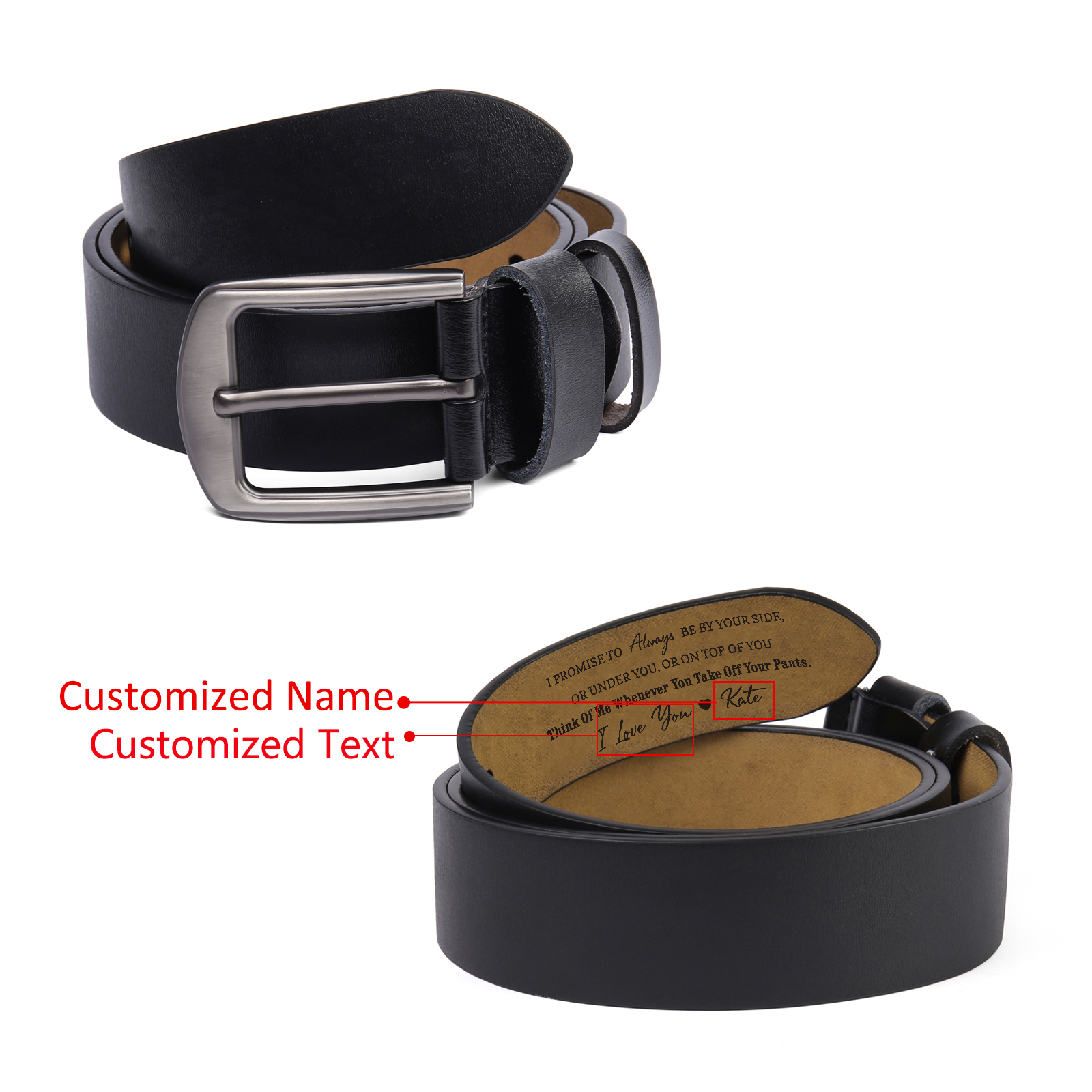 Personalised Leather Belt for Men Black and Brown Custom Name Gift for Him