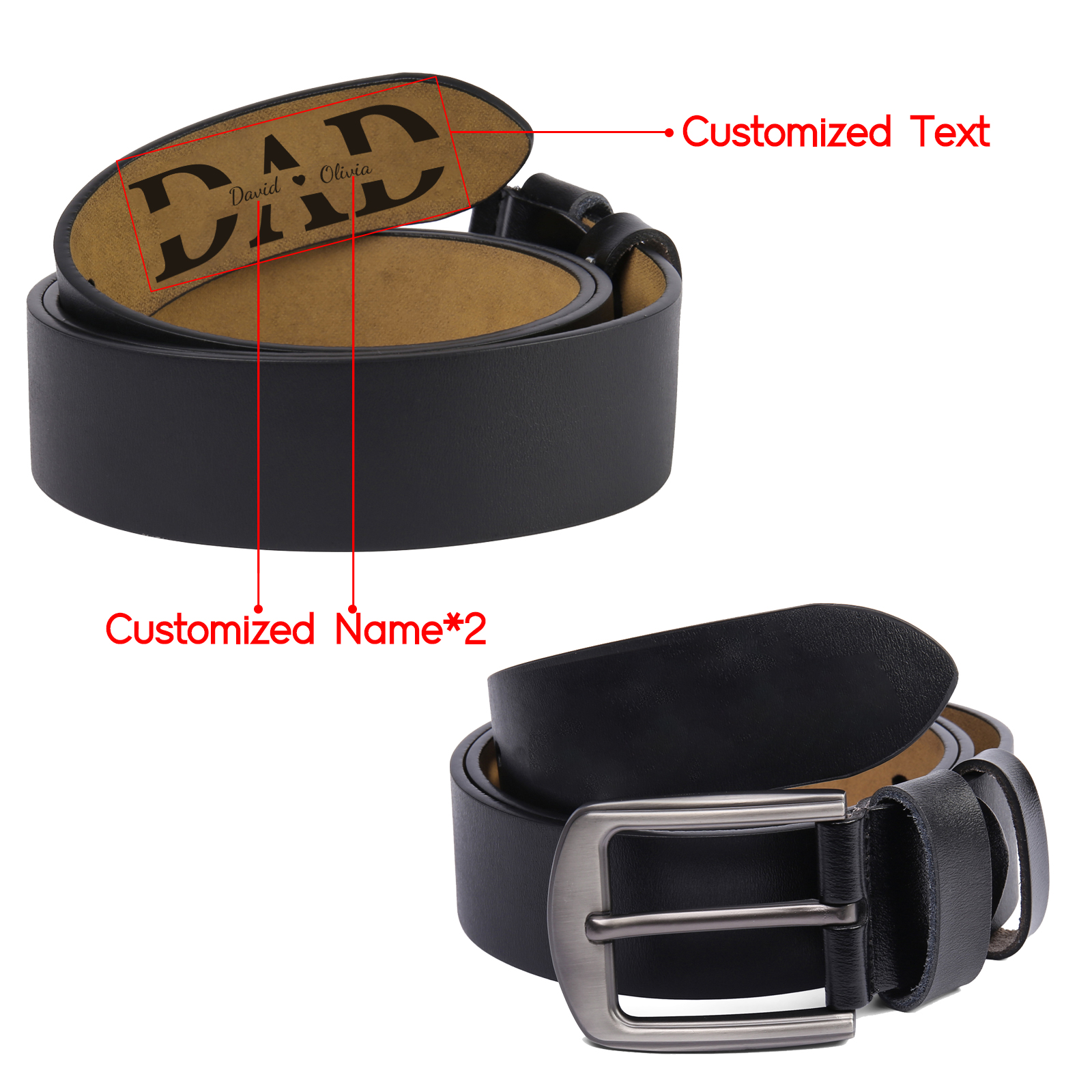 Personalised Leather Belt for Men 2-5 Custom Names Black & Brown Three Length Options