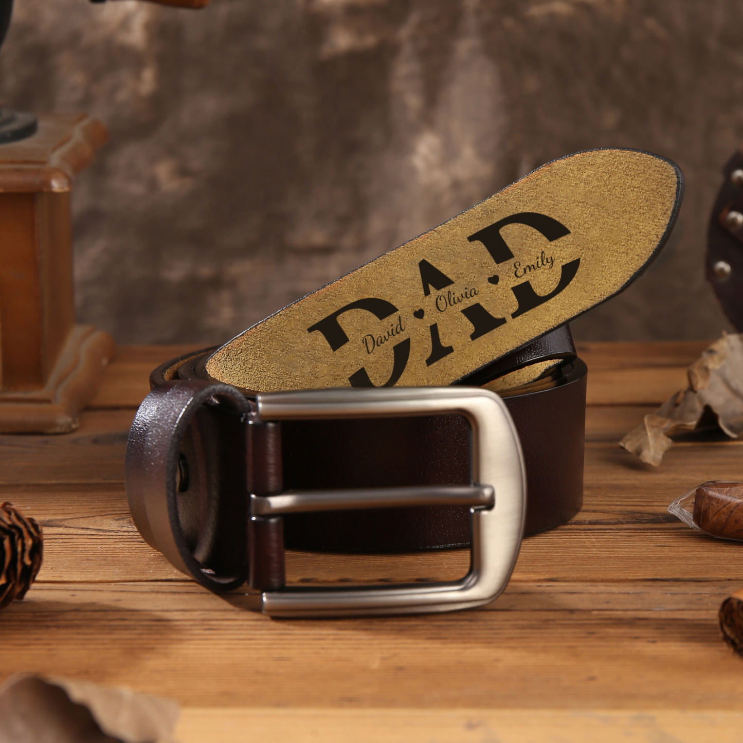 Personalised Leather Belt for Men 2-5 Custom Names Black & Brown Three Length Options