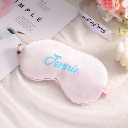 Personalised Light Pink Silk Sleep Mask Elegant Custom Name Eye Mask Six Colour Gift for Her