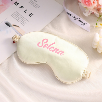 Personalised Light Pink Silk Sleep Mask Elegant Custom Name Eye Mask Six Colour Gift for Her