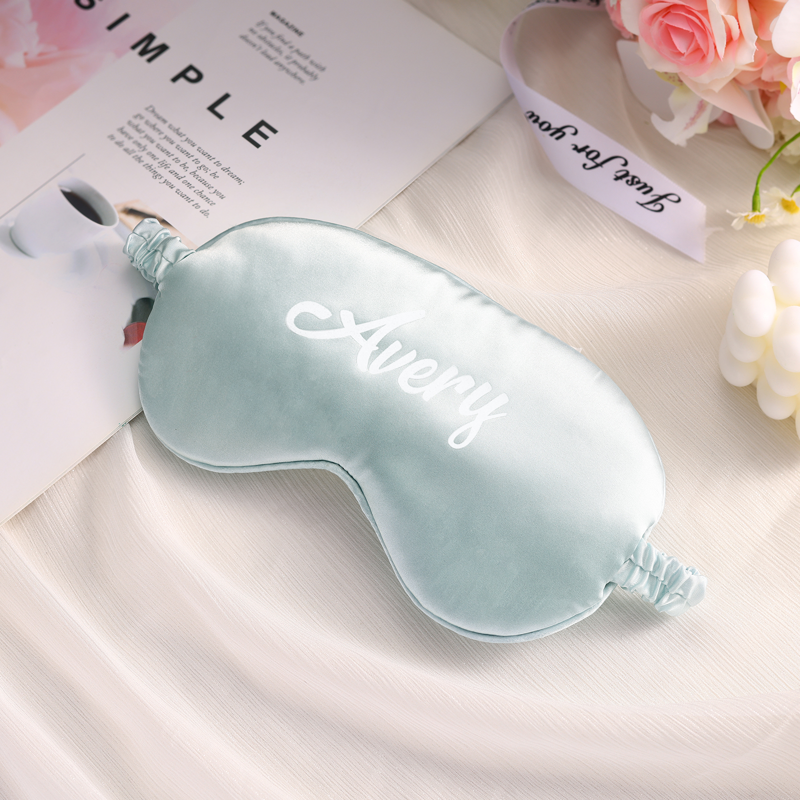 Personalised Light Pink Silk Sleep Mask Elegant Custom Name Eye Mask Six Colour Gift for Her