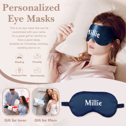 Personalised Light Pink Silk Sleep Mask Elegant Custom Name Eye Mask Six Colour Gift for Her
