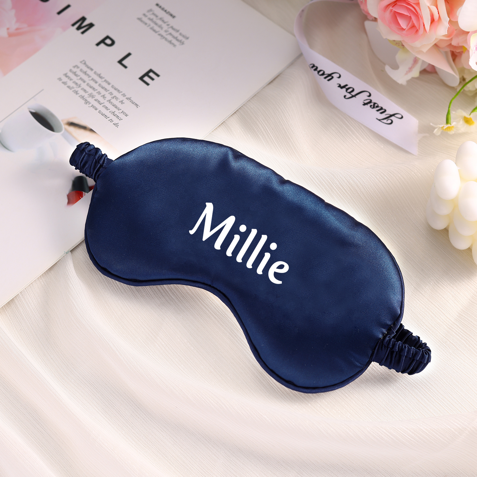 Personalised Light Pink Silk Sleep Mask Elegant Custom Name Eye Mask Six Colour Gift for Her