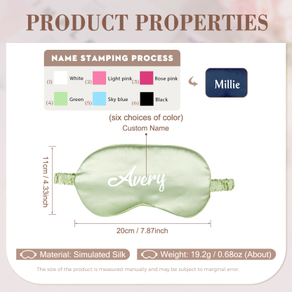 Personalised Light Pink Silk Sleep Mask Elegant Custom Name Eye Mask Six Colour Gift for Her