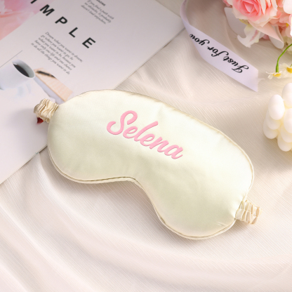 Personalised Light Pink Silk Sleep Mask Elegant Custom Name Eye Mask Six Colour Gift for Her