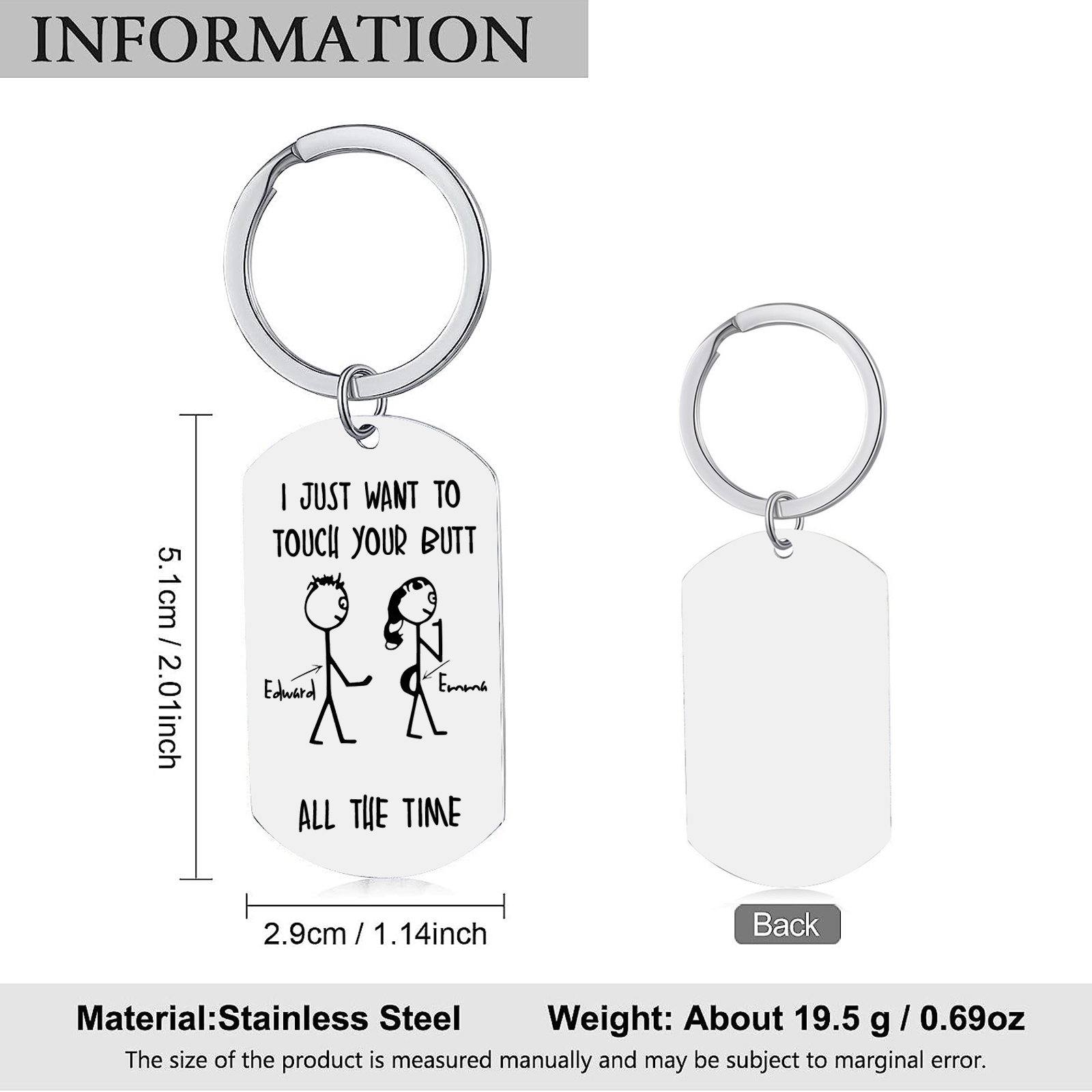 Personalised Keychain I Just Want to Touch Your Butt Gift for Couple