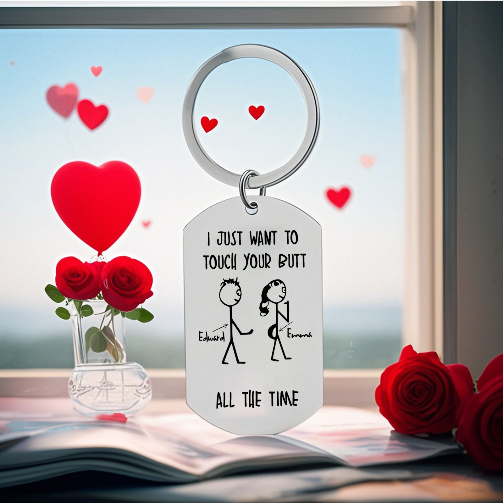 Personalised Keychain I Just Want to Touch Your Butt Gift for Couple