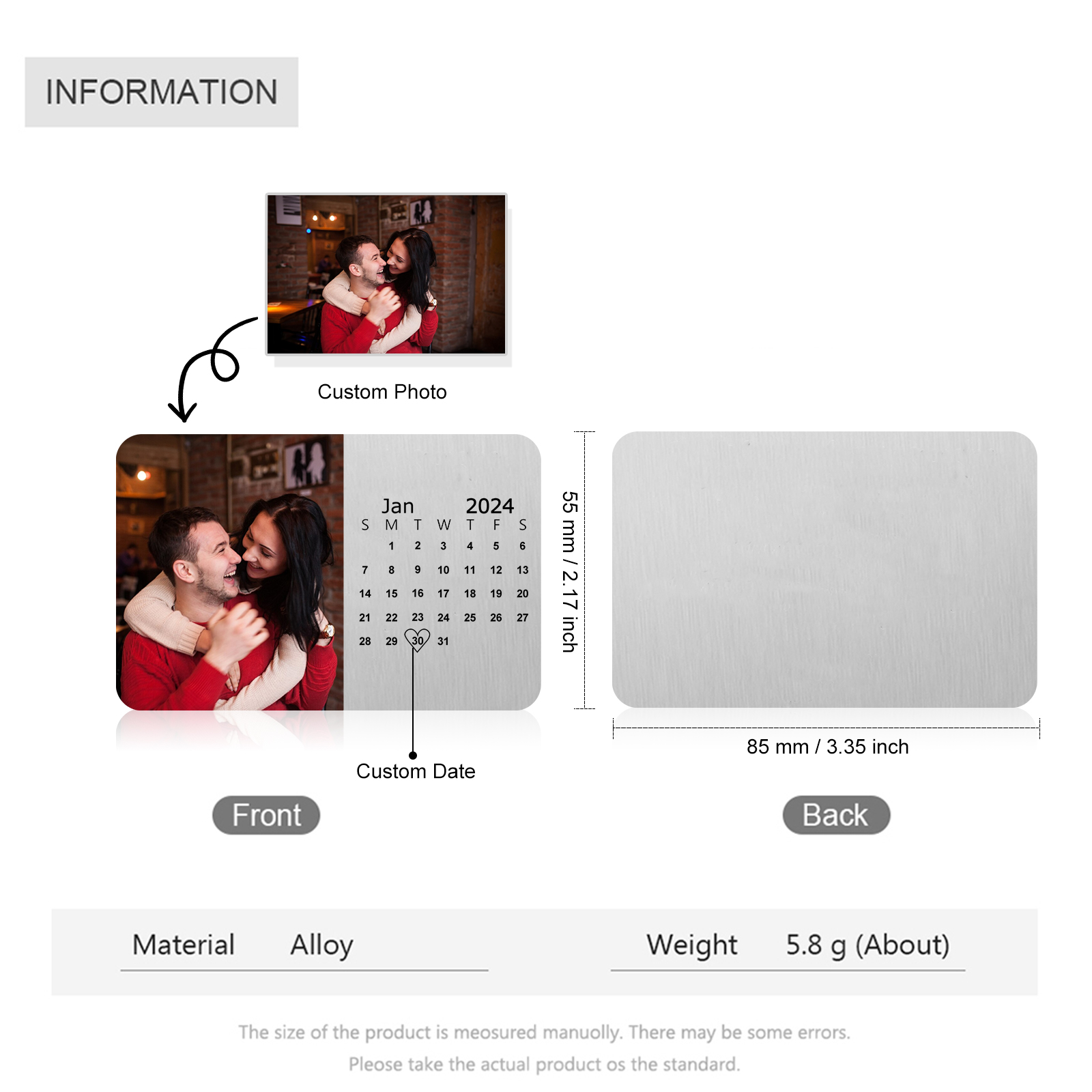 Personalised Wallet Card Cherish Every mument Valentines Day Gift for Him