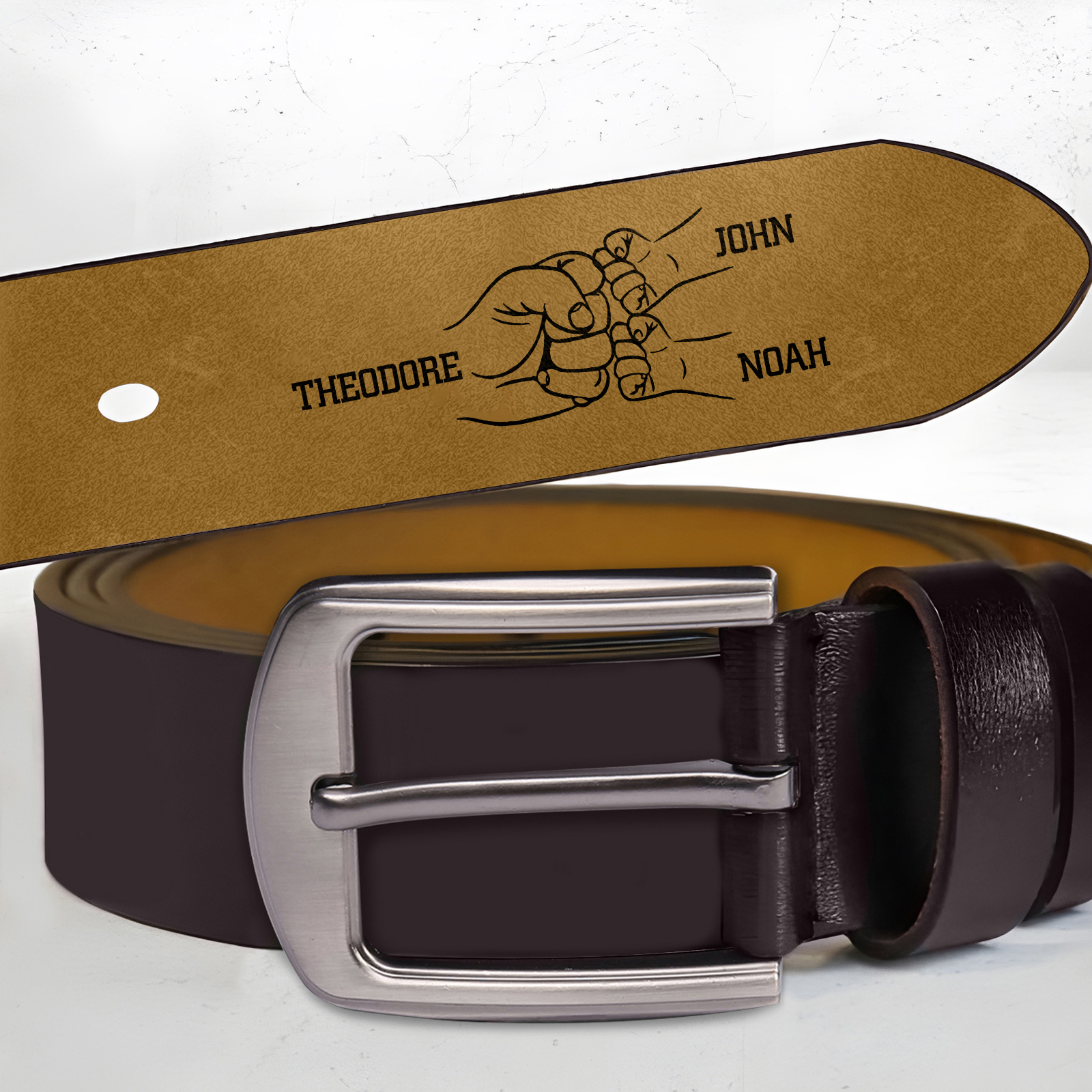 Personalised Men's Belt Custom 3-7 Names Engraved Leather Belt with Names Thoughtful Gift for Dad | Jessemade