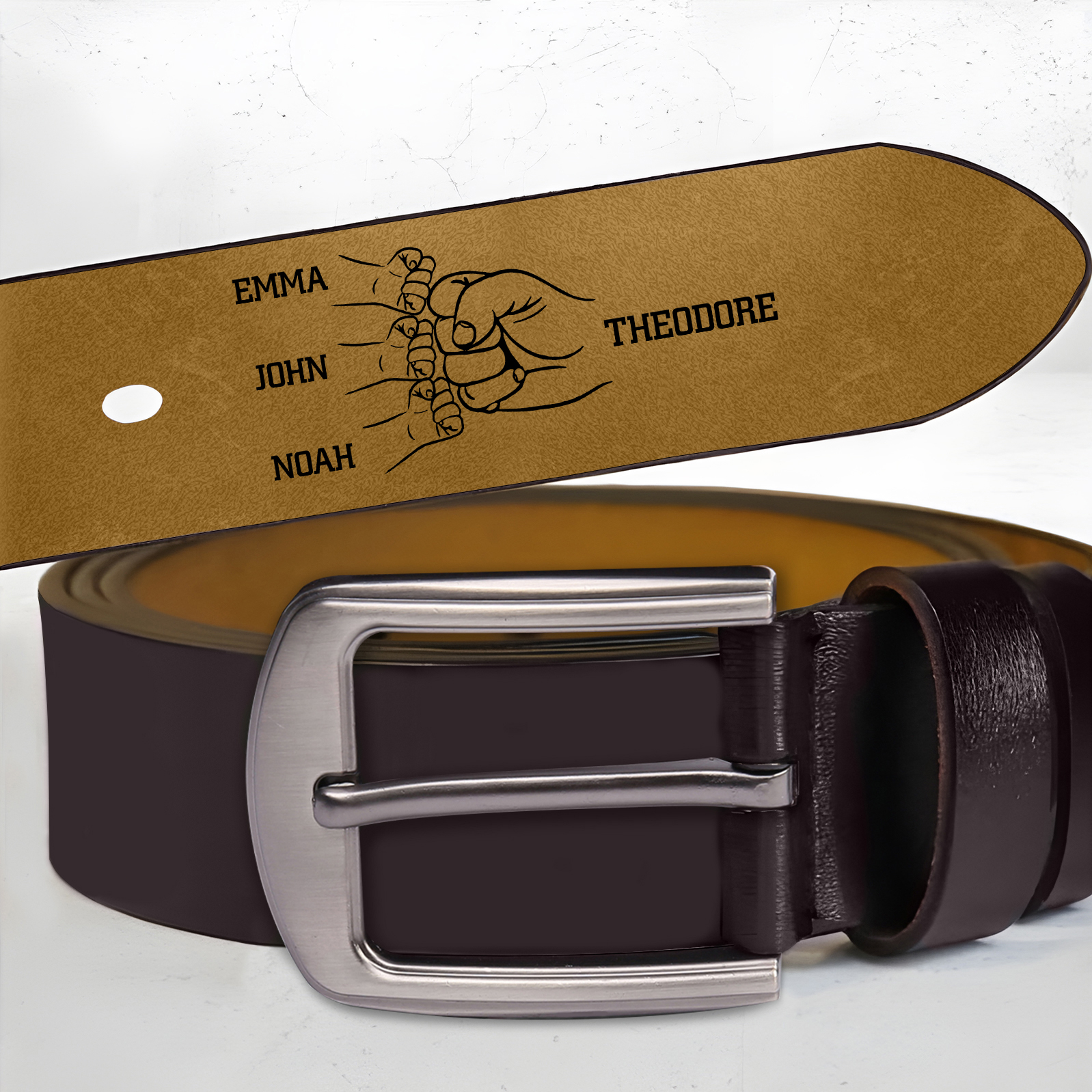 Personalised Men's Belt Custom Engraved Leather Belt with Names Thoughtful Gift for Dad | Jessemade