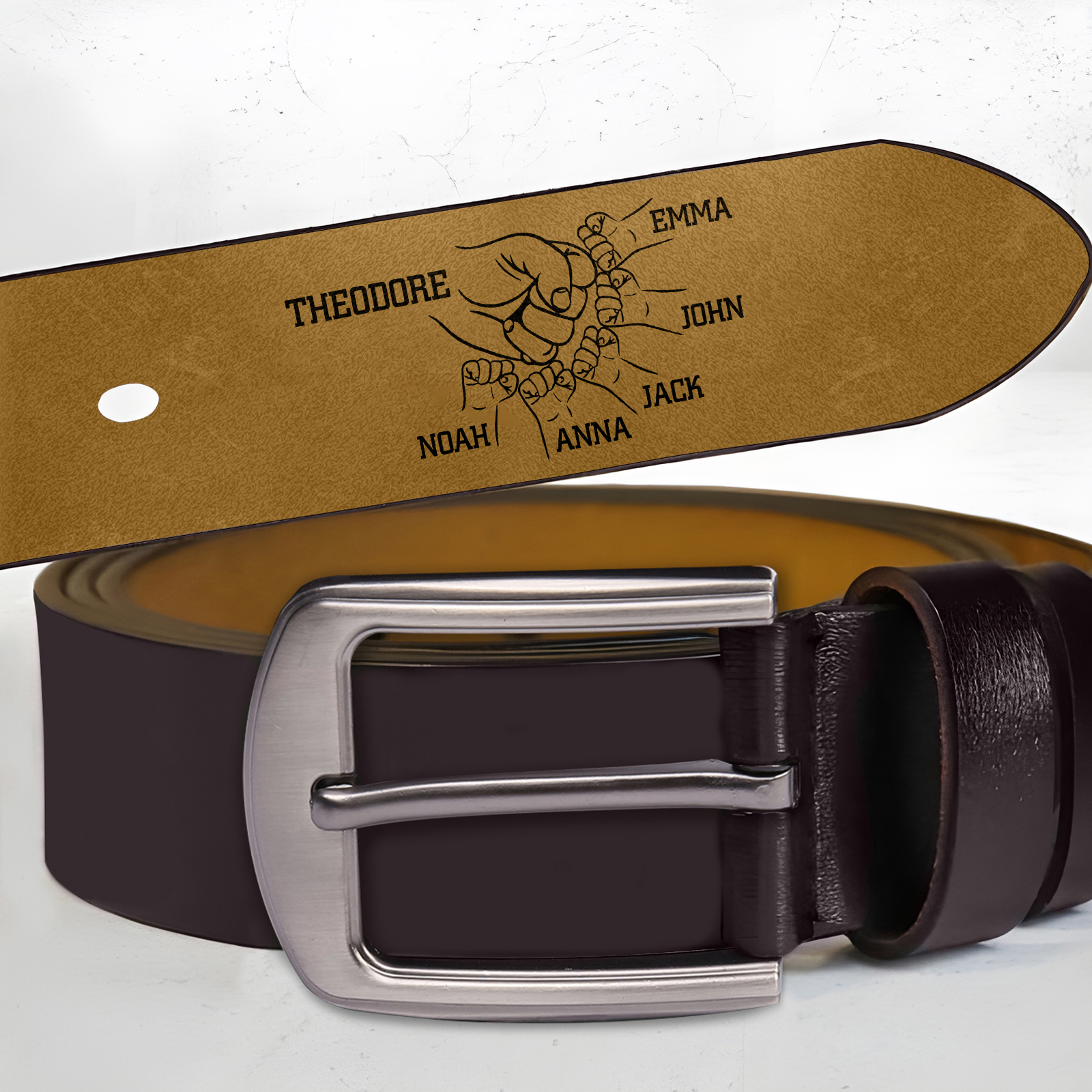 Personalised Men's Belt Custom 3-7 Names Engraved Leather Belt with Names Thoughtful Gift for Dad | Jessemade